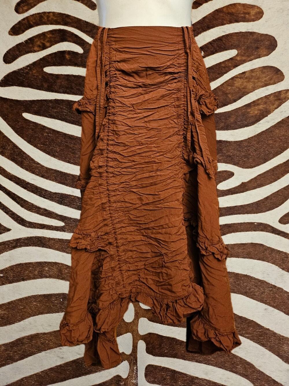The Pirate Dressing Womens High Low Ruffle Brown Steampunk Skirt Size S Cinch